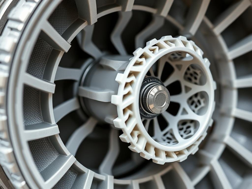 3D printed gas turbine components showing complex internal structures 3D printed gas turbine components showing complex internal structures