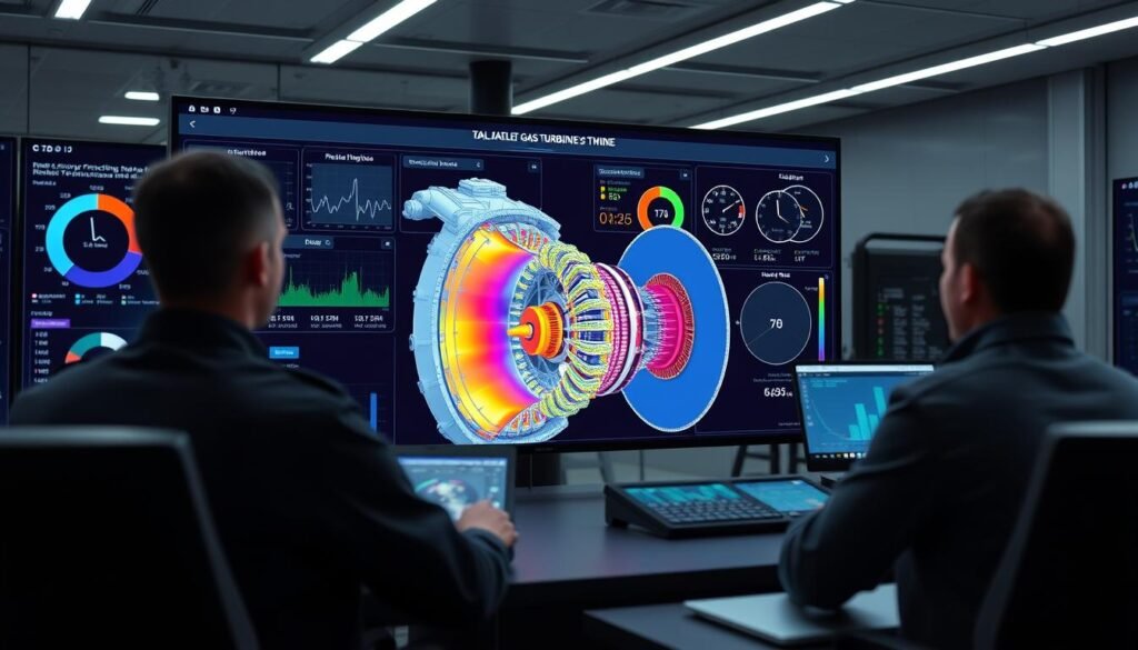 Digital twin interface showing real-time gas turbine monitoring Digital twin interface showing real-time gas turbine monitoring