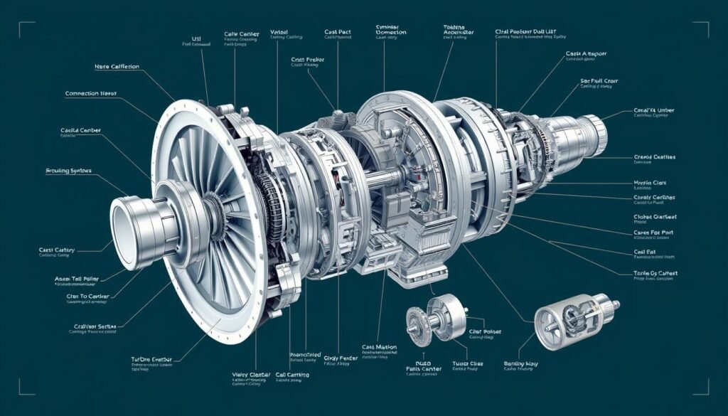 Exploded view of gas turbine components showing the internal structure Exploded view of gas turbine components showing the internal structure