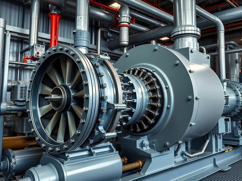 Gas turbine driving industrial compressor in oil and gas facility Gas turbine driving industrial compressor in oil and gas facility