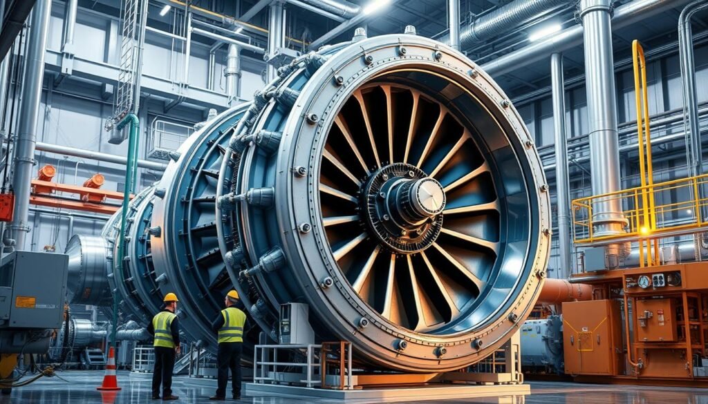 Industrial steam turbine installation in a power plant showing scale and integration Industrial steam turbine installation in a power plant showing scale and integration