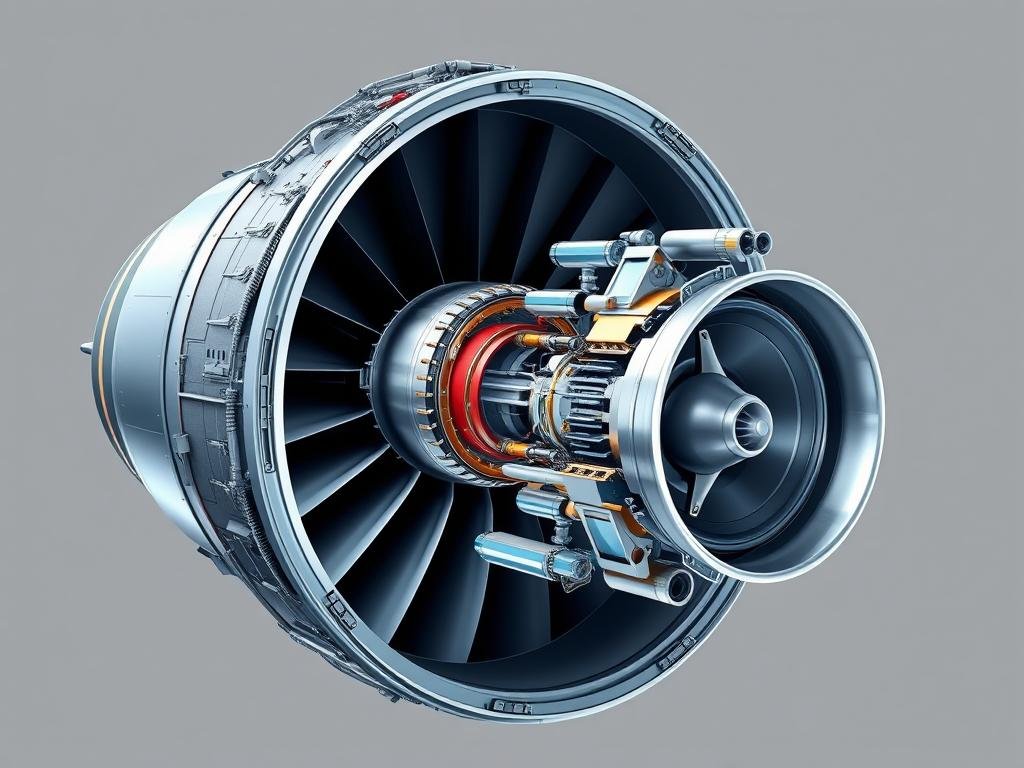 Jet engine cutaway showing gas turbine core Jet engine cutaway showing gas turbine core