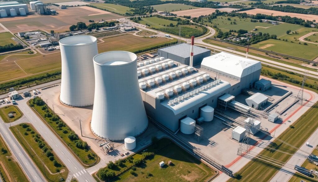 Aerial view of a modern Combined Cycle Gas Turbine power plant Aerial view of a modern Combined Cycle Gas Turbine power plant