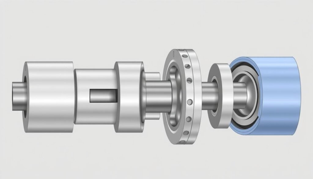 Centrifugal pump shaft and bearing assembly showing key components Centrifugal pump shaft and bearing assembly showing key components