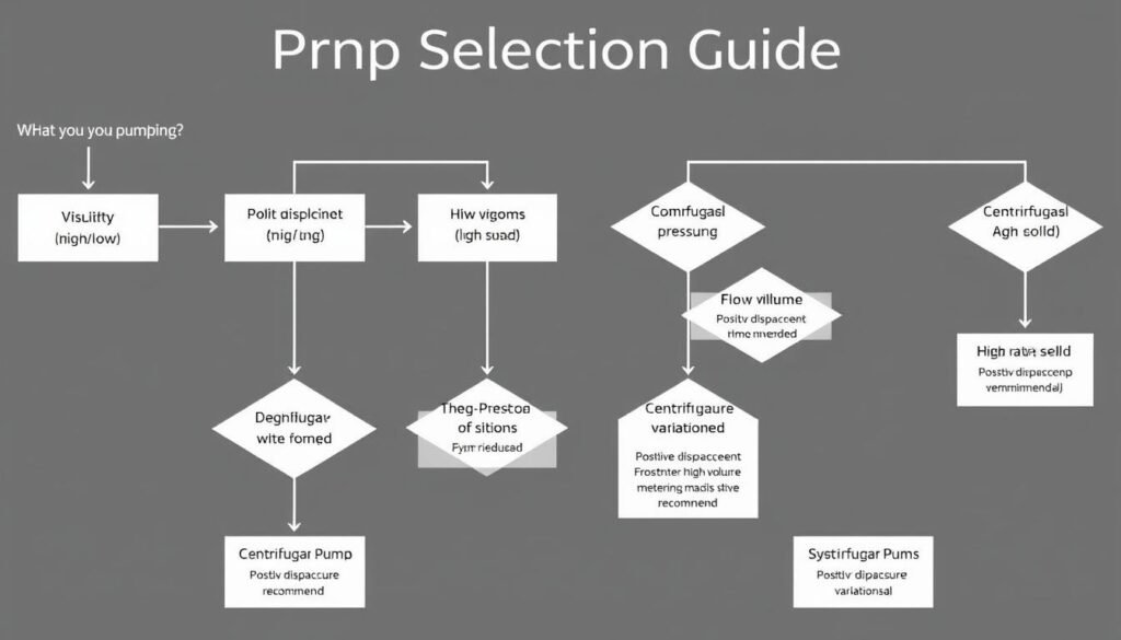 Decision flowchart for selecting between positive displacement pump vs centrifugal pump based on application requirements