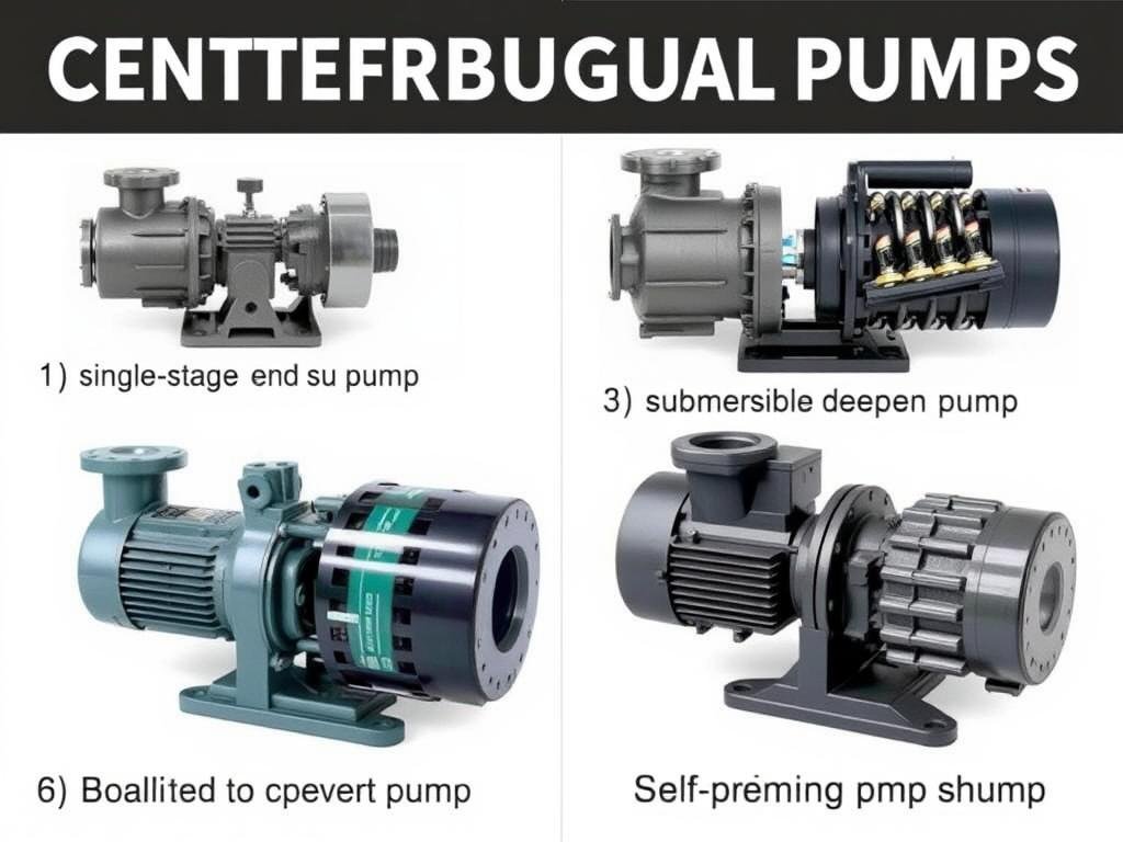 Four different types of centrifugal pumps showing their unique designs and applications Four different types of centrifugal pumps showing their unique designs and applications