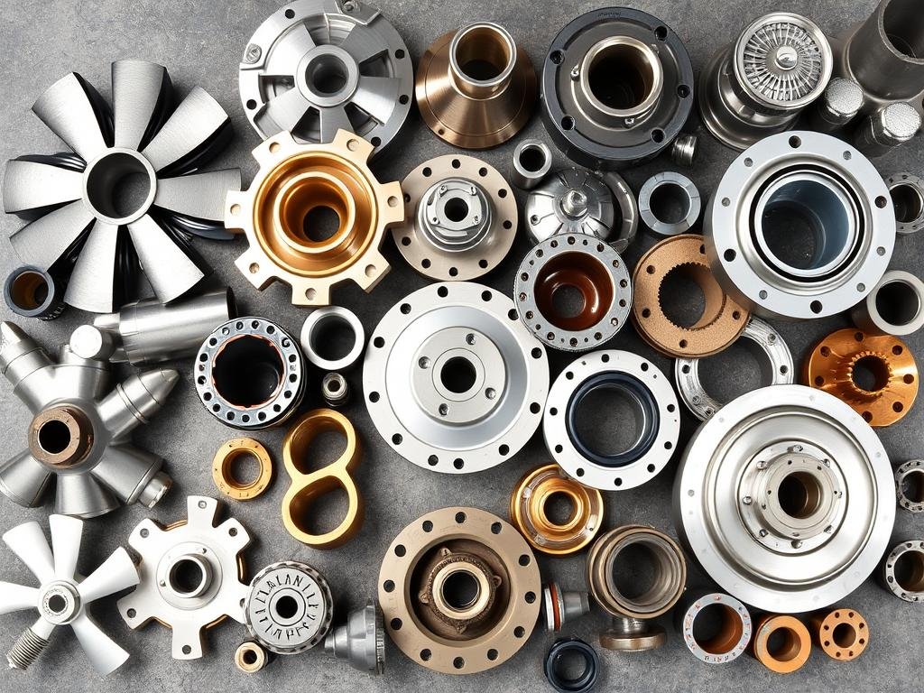 Various centrifugal pump parts made from different materials including stainless steel, bronze, and cast iron components Various centrifugal pump parts made from different materials including stainless steel, bronze, and cast iron components